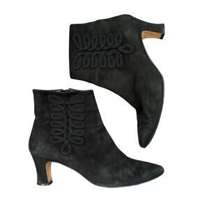 Sesto Meucci Womens Size 6.5 Embellished Black Suede Kitten Heel Ankle Boots